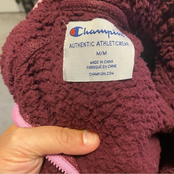 Champion Sherpa Fuzzy Teddy Cropped Purple and Pink Sweater Quarter Zip Winter - Picture 5 of 10